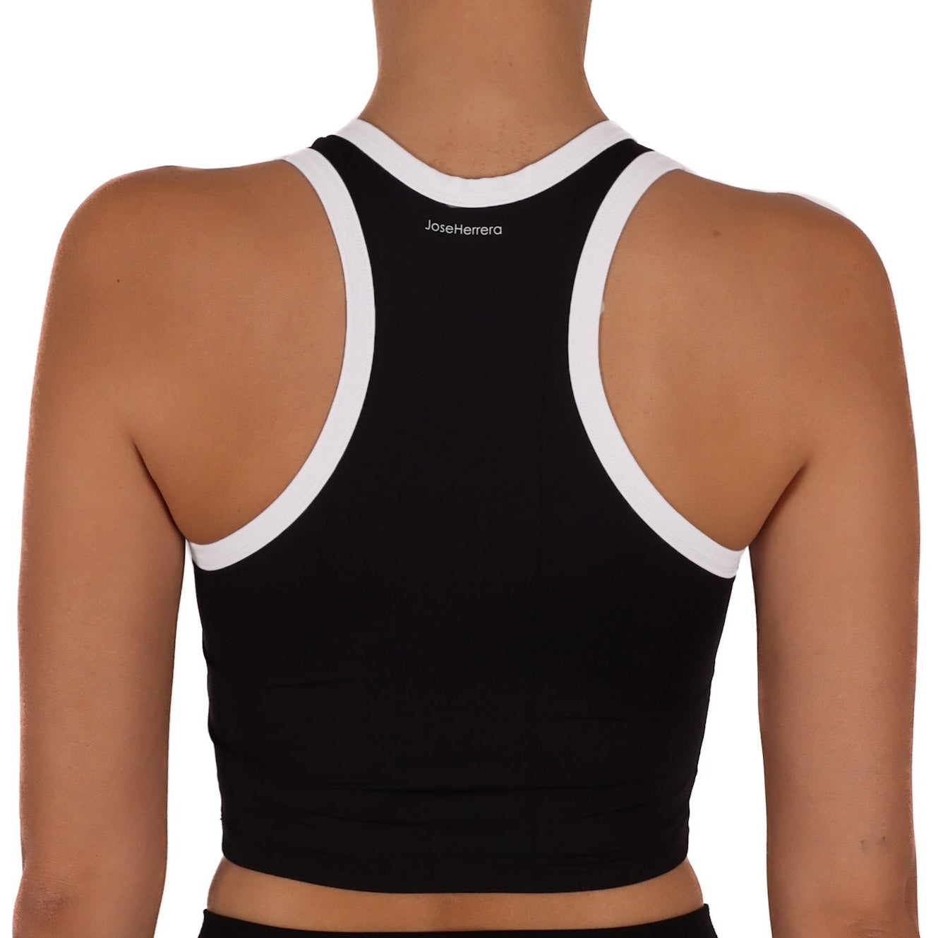 Camiseta Sin Mangas Crop Top Negro Vivo Blanco