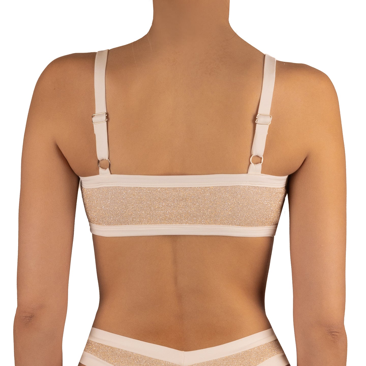 Top de Bikini Escote Semi Recto Tirante Ancho Anna Brillo Fiesta Blanco by Paula y Sofía Fernández