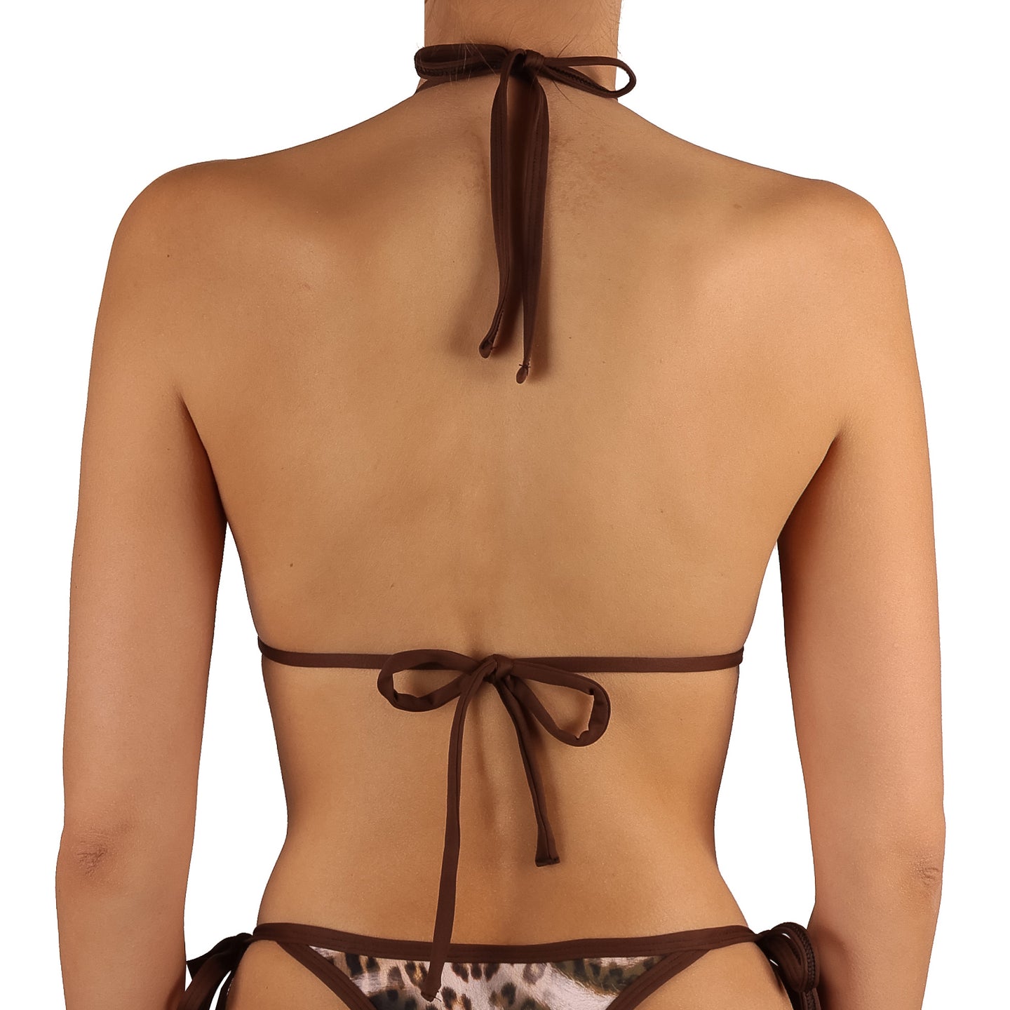 Top de Bikini Triangulo Amarrado al Cuello Becca Leopardo Cafe Mostacilla Mix by Paula y Sofía Fernández