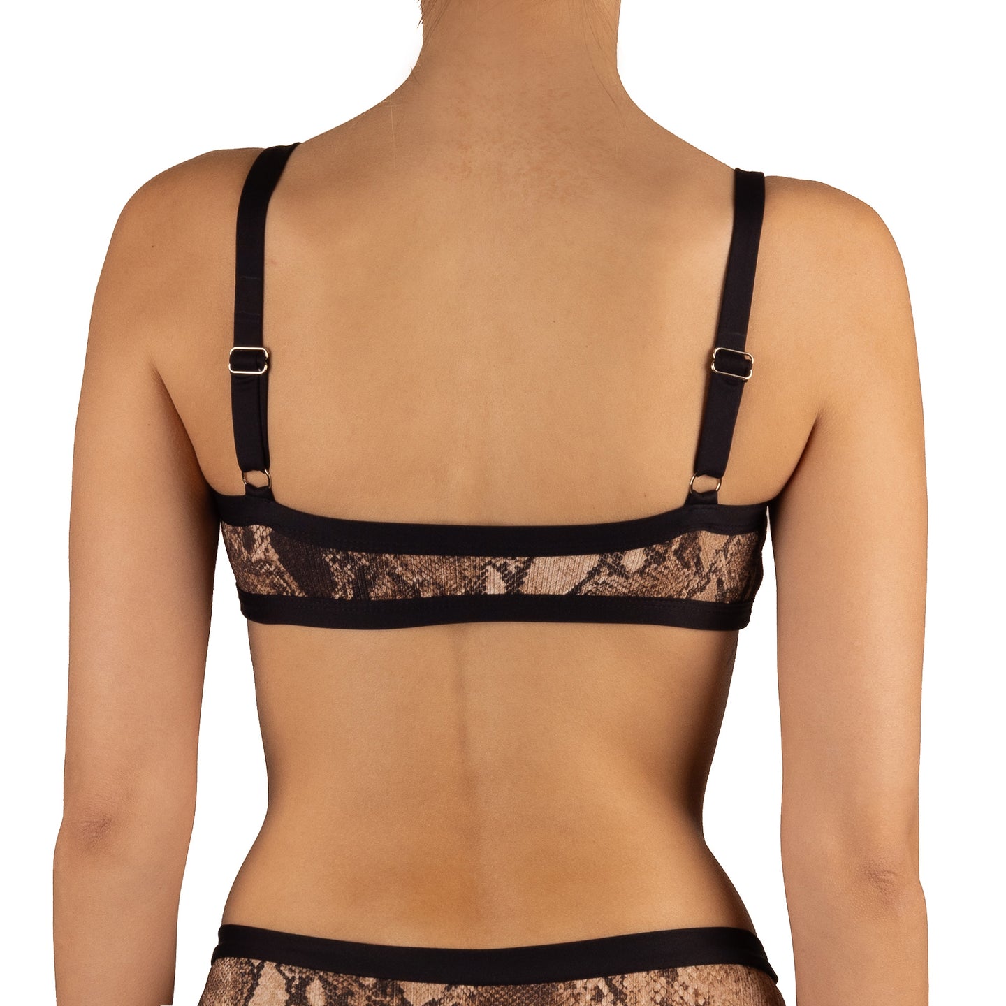 Top de Bikini Escote Redondo Profundo Tirante Ancho Jesu Rib Trenzado Cobra Negro by Paula y Sofía Fernández