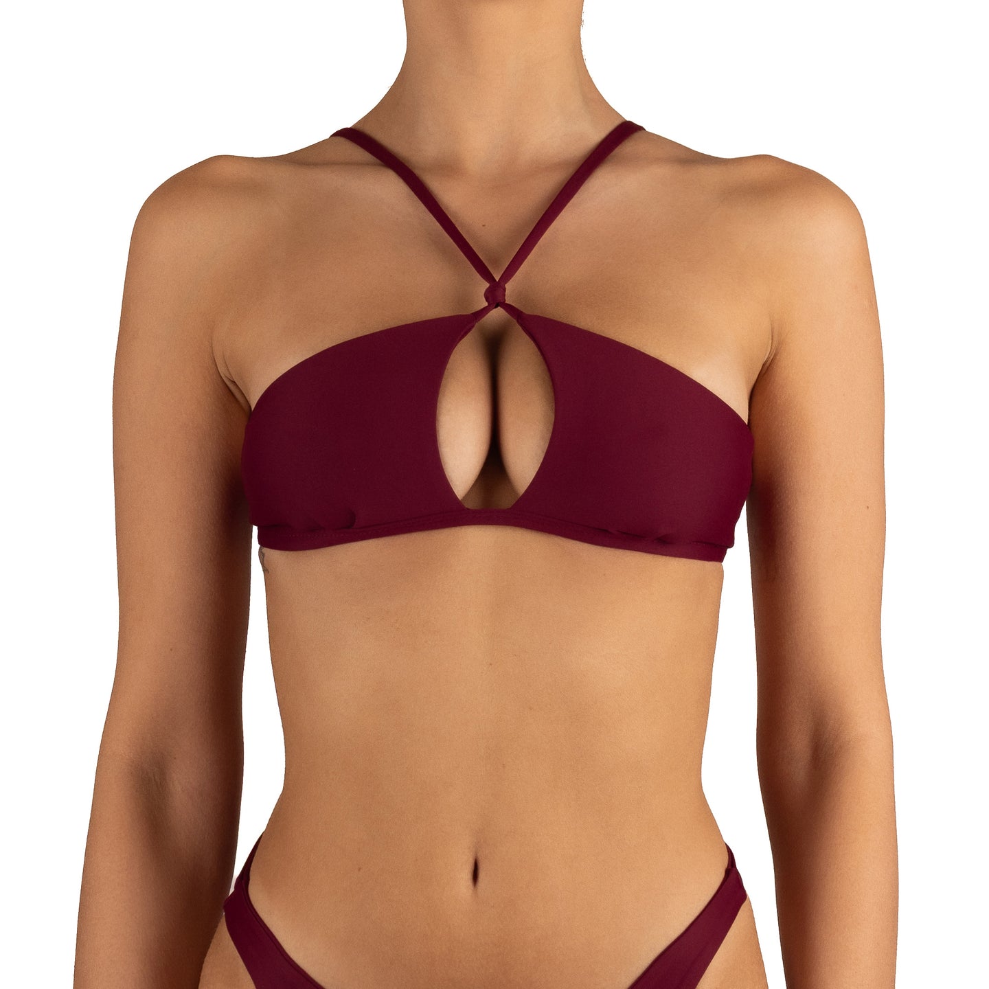 Top de Bikini Halter Escote Frontal Soledad Granate by Paula y Sofía Fernández