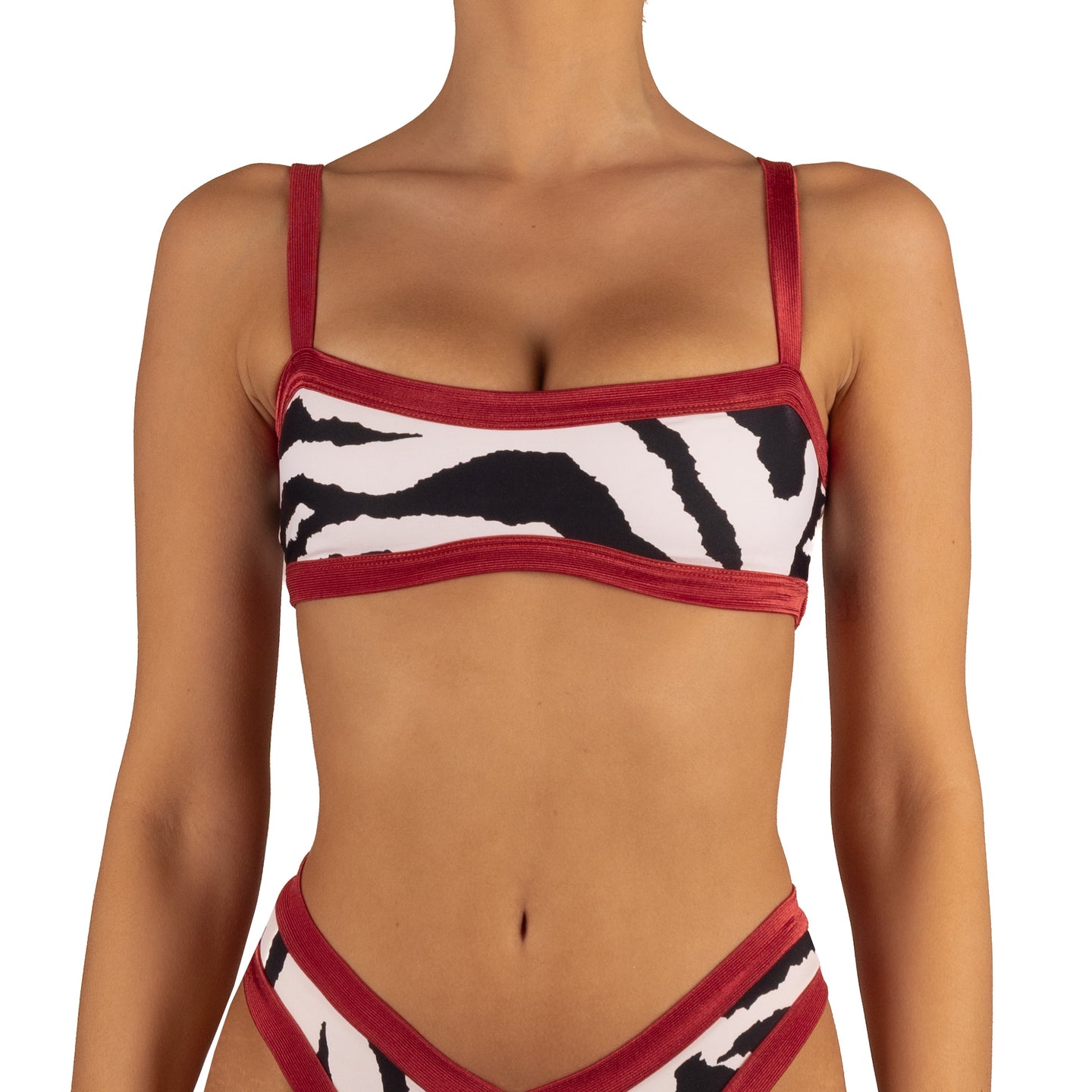 Top de Bikini Escote Semi Recto Tirante Ancho Anna Cebra Brillo Tamarindo by Paula y Sofía Fernández