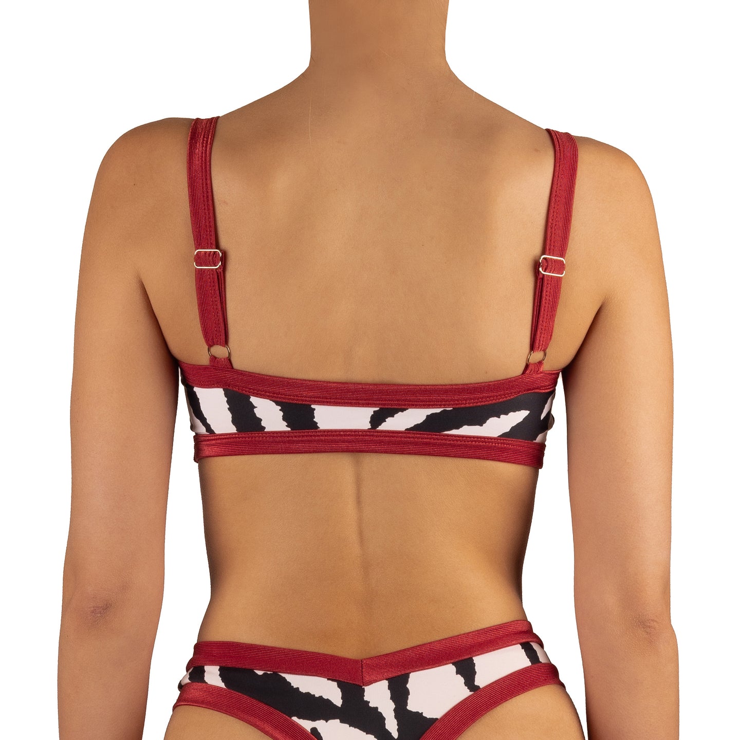 Top de Bikini Escote Profundo Tirante Ancho Dominique Cebra Brillo Tamarindo by Paula y Sofía Fernández