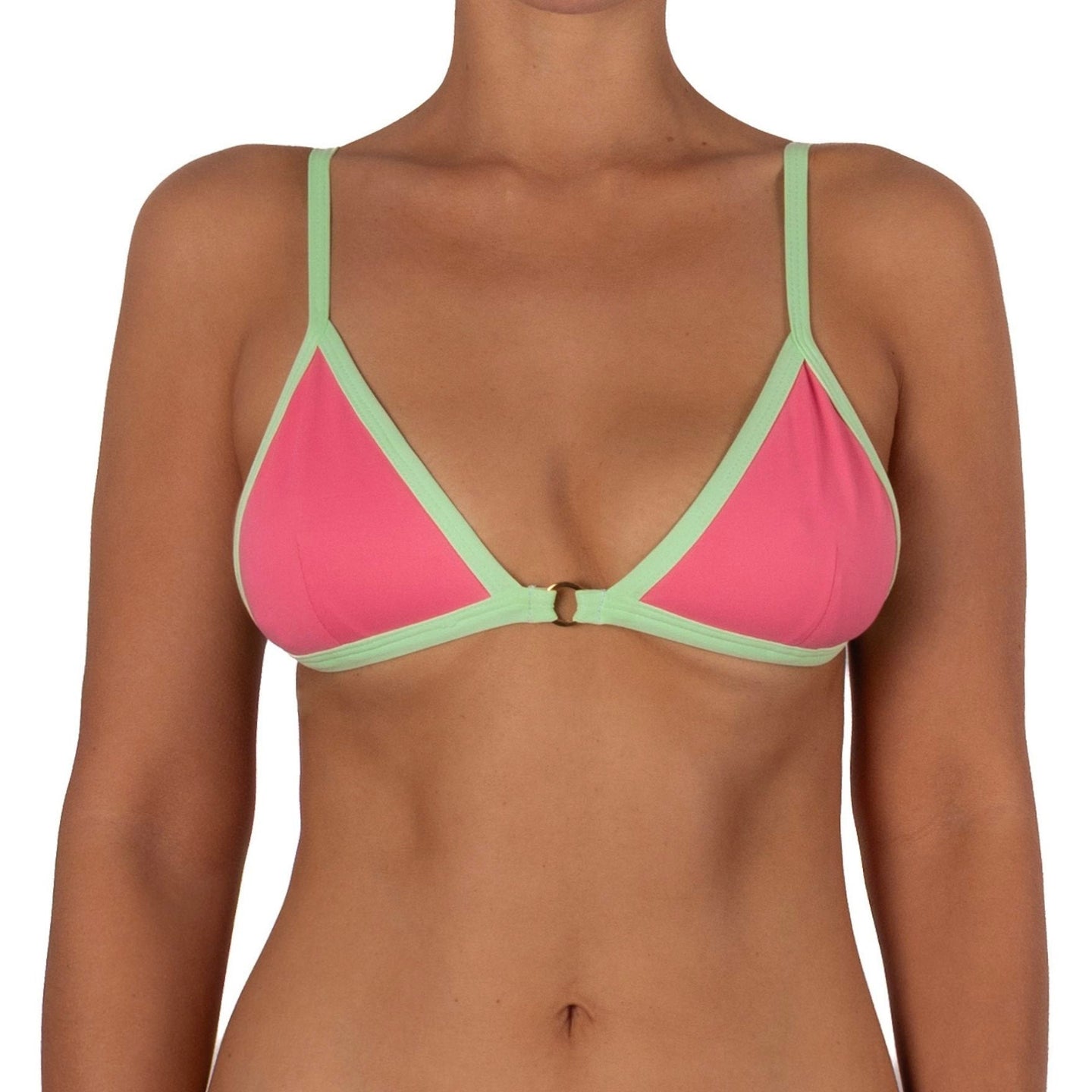Top de Bikini Triángulo Argolla Dorada Macarena Flamingo Menta