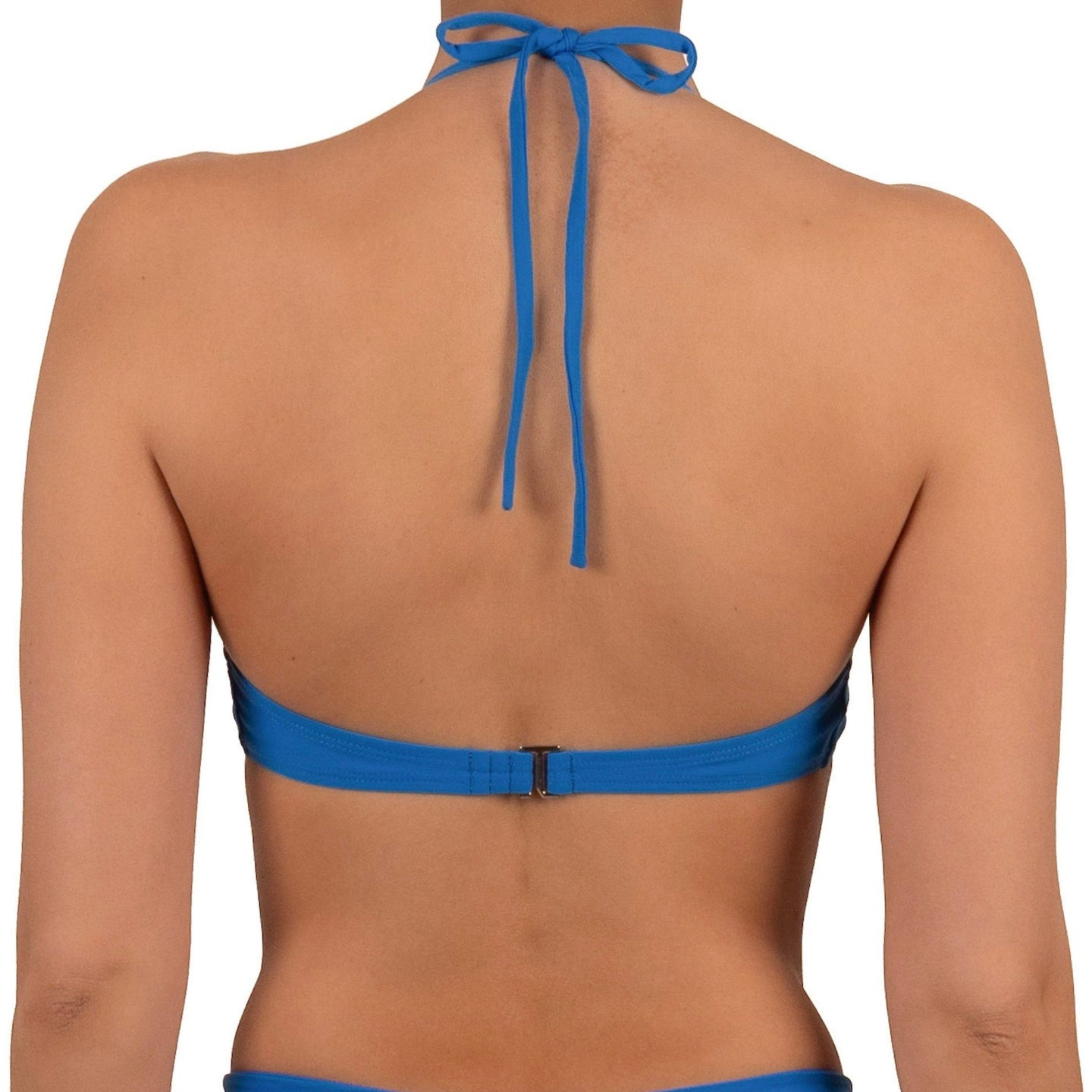 Top de Bikini Escote Redondo Profundo Amarrado al Cuello Kara Azul Eléctrico
