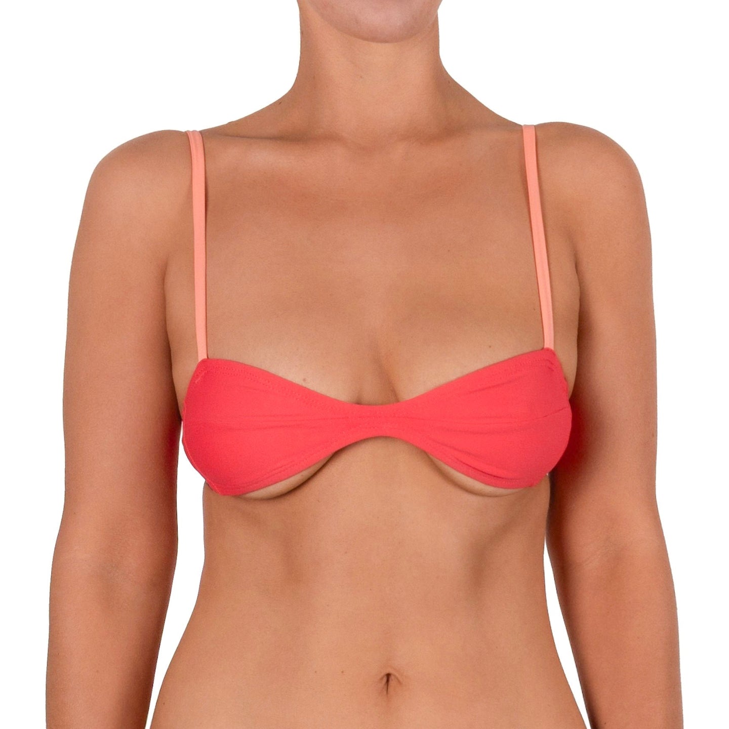 Top de Bikini Escote Redondo Profundo Romina Salmon Tirante Coral