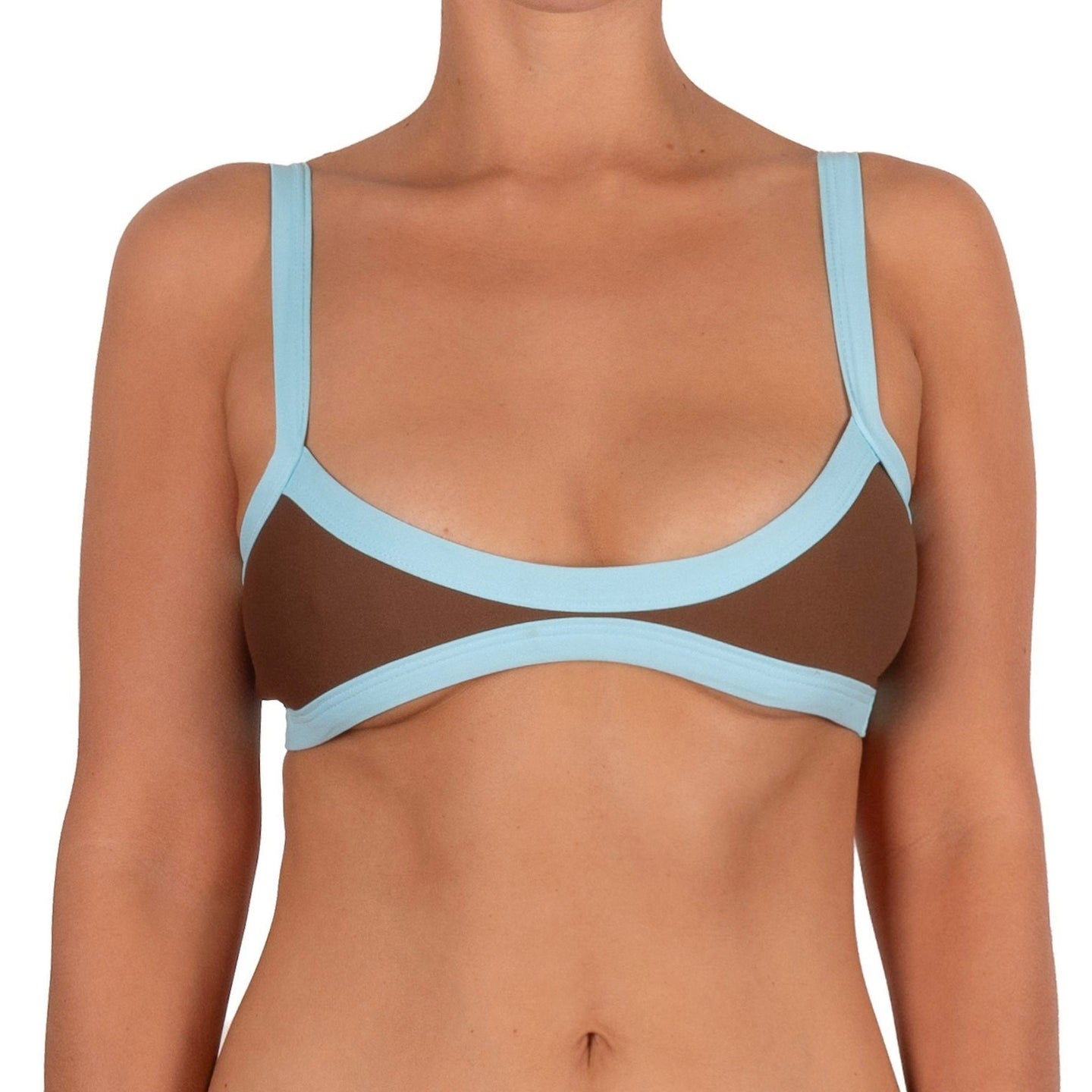 Top de Bikini Escote Profundo Tirante Ancho Dominique Cafe Celeste