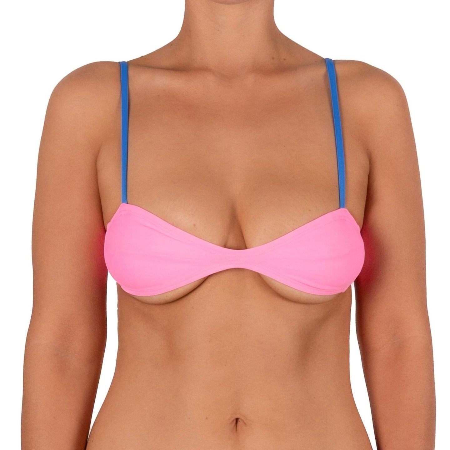 Top de Bikini Escote Redondo Profundo Romina Rosa Tirante Azul