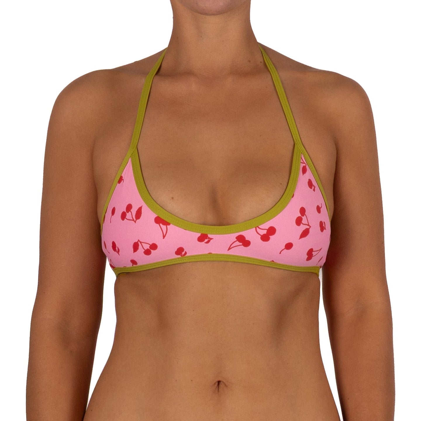 Top de Bikini Escote Redondo Profundo Amarrado al Cuello Alana Guinda Aguacate