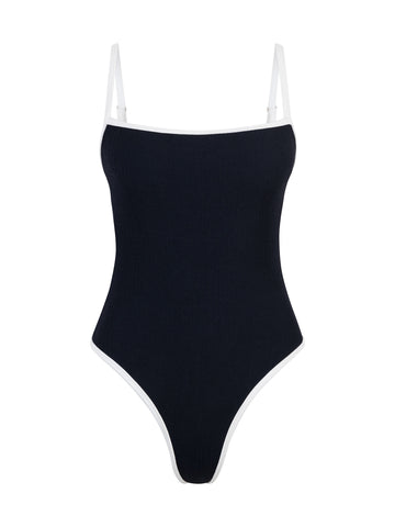 Traje de Baño Entero Sin Elastico Gracia Rib Trenzado Negro Blanco
