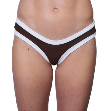 Bottom De Bikini Tiro Medio Sin Elastico Agustina Rib Trenzado Cafe Blanco
