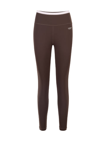 Calza Deportiva Mujer 7/8 Pretina Bicolor Chocolate Rosa