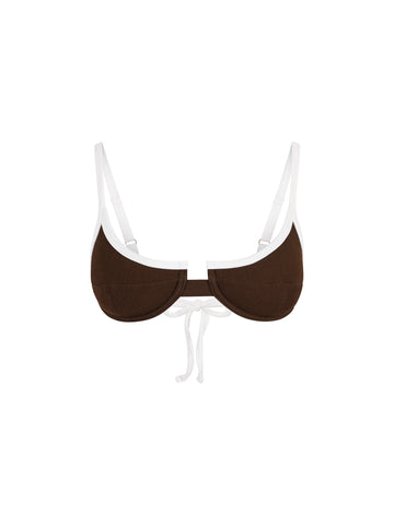 Top de Bikini con Arco Nidia Rib Trenzado Cafe Blanco