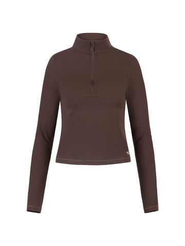 Polera Deportiva Medio Cierre Cuello Alto Chocolate
