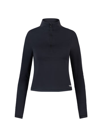 Polera Deportiva Medio Cierre Cuello Alto Negro