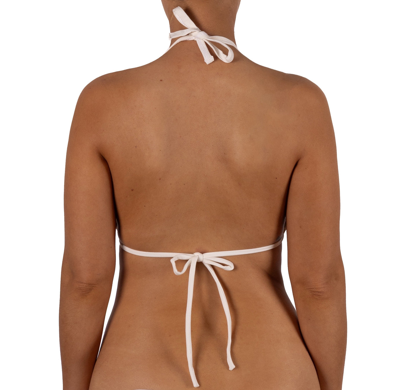 Top de Bikini Triangulo Amarrado al Cuello Becca Blanco Colgante Concha