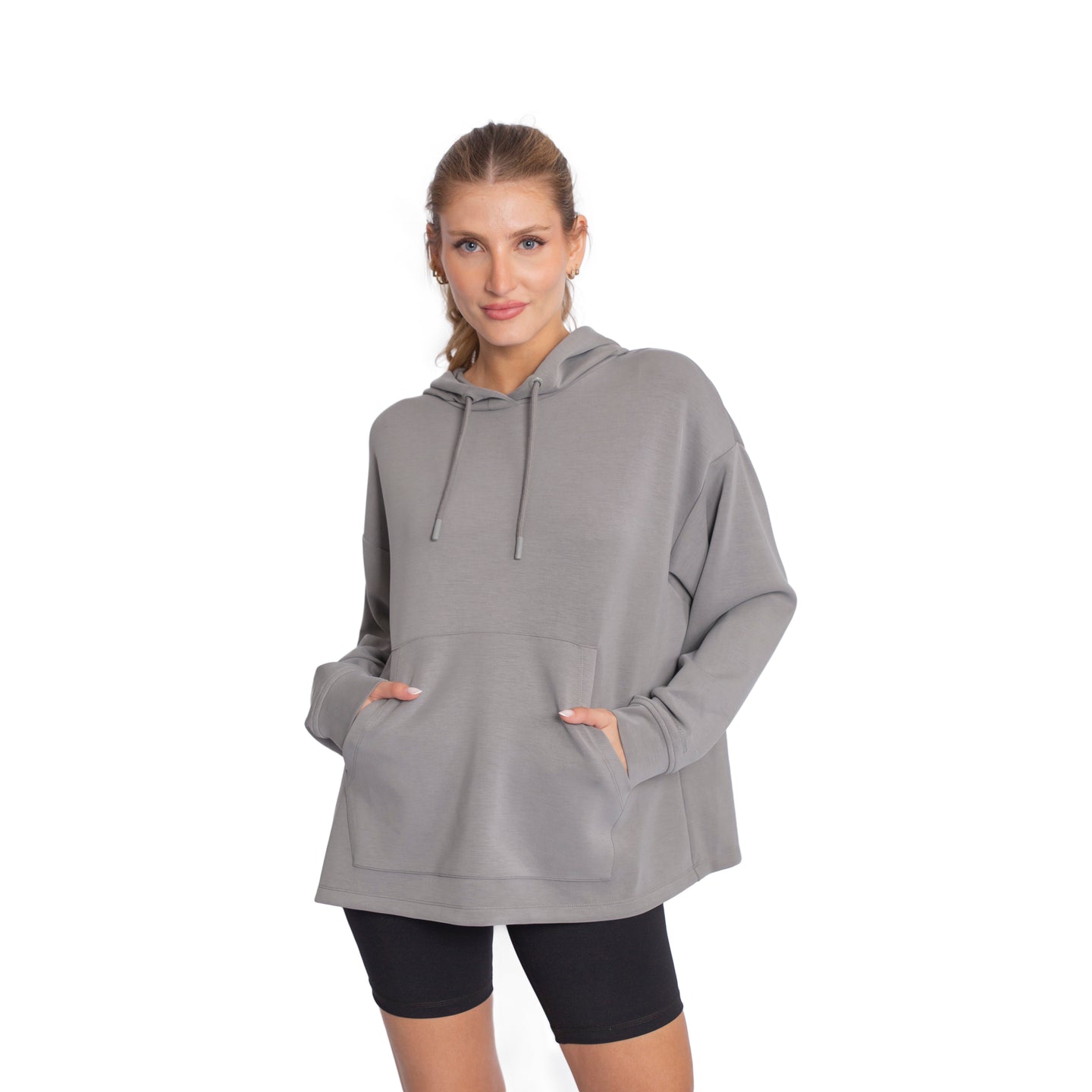 Poleron de Modal con Capucha Oversize Manga Larga Gris