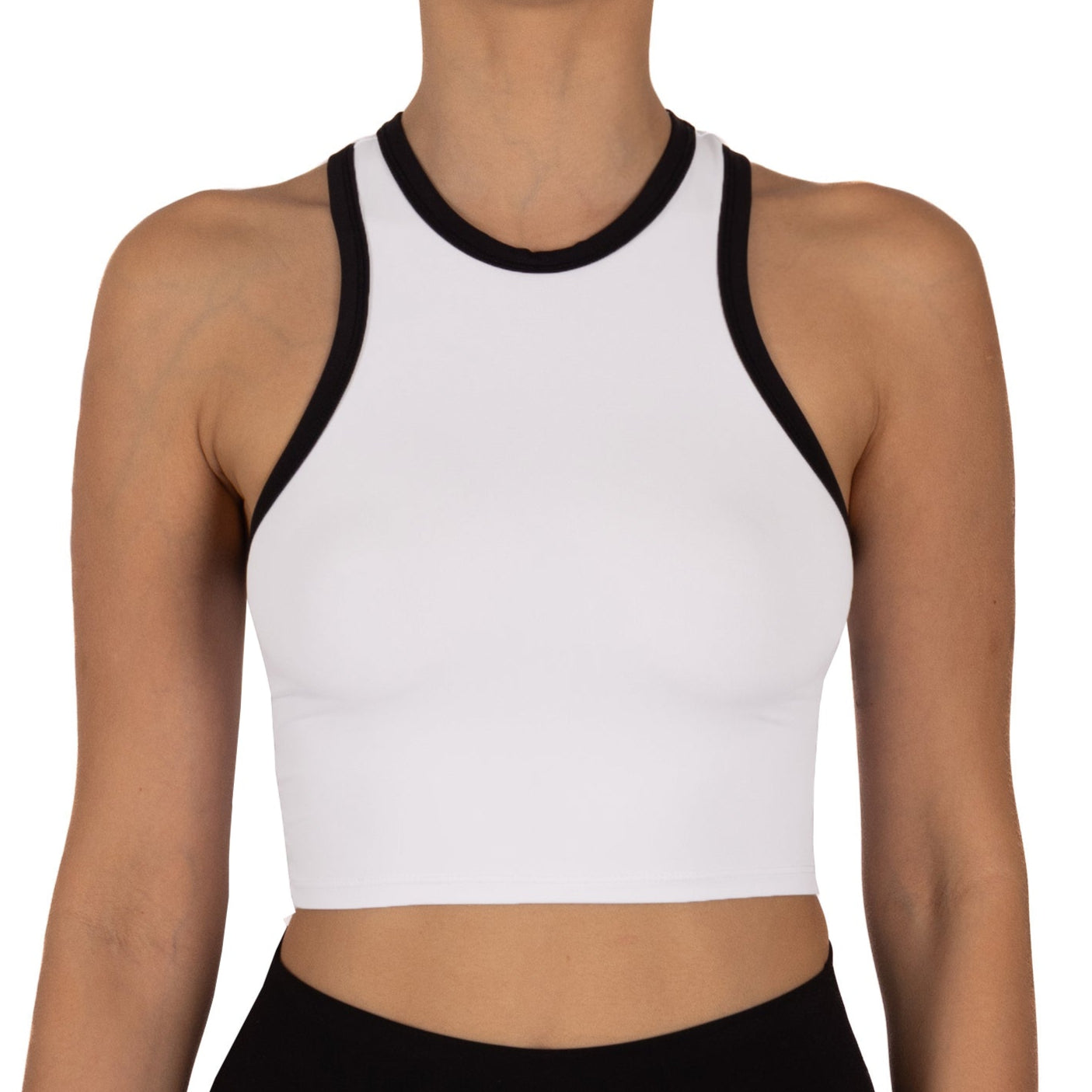 Camiseta Sin Mangas Crop top Blanca Vivo Negro