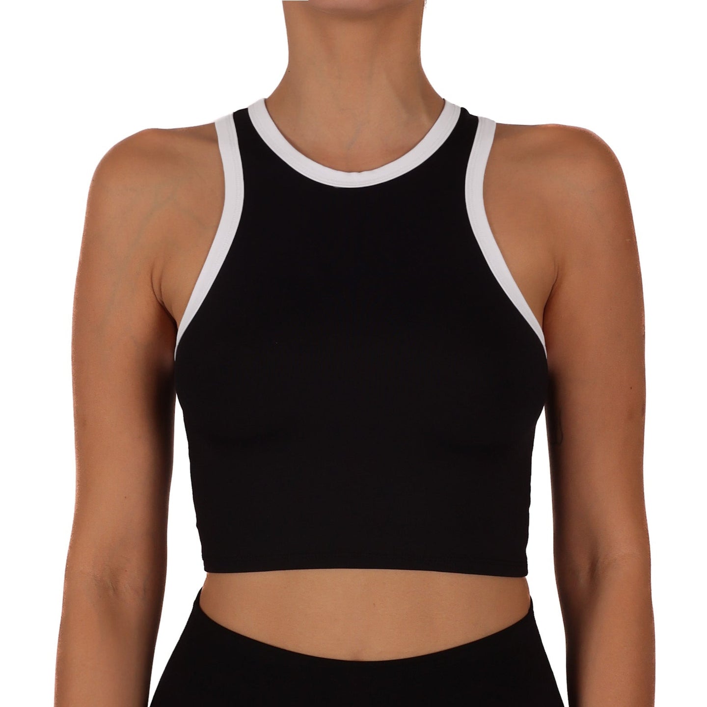 Camiseta Sin Mangas Crop Top Negro Vivo Blanco