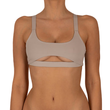 Sostén Tipo Peto Con Corte En Contorno Delantero Gris Claro