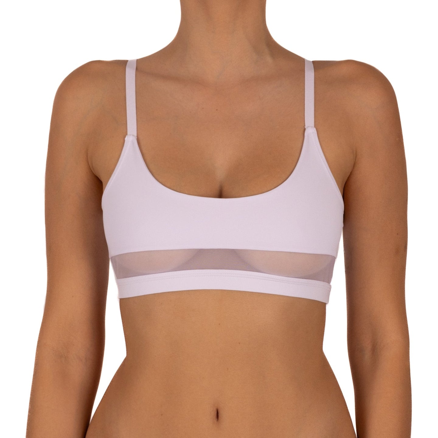 Sostén Tipo Peto Cuello Redondo Corte Malla Blanco