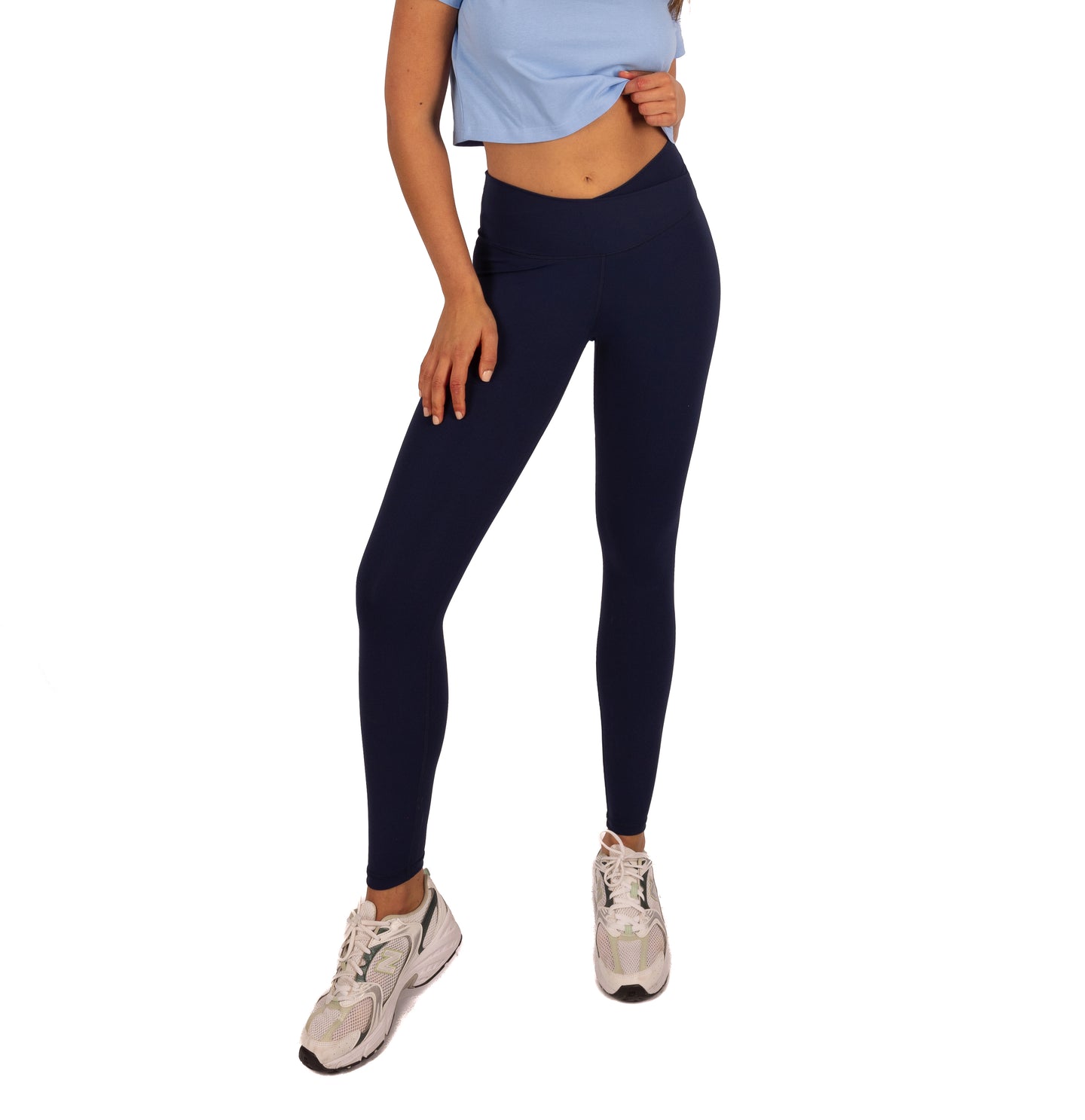 Calza Deportiva 7/8 Pretina Cruzada Azul Oscuro