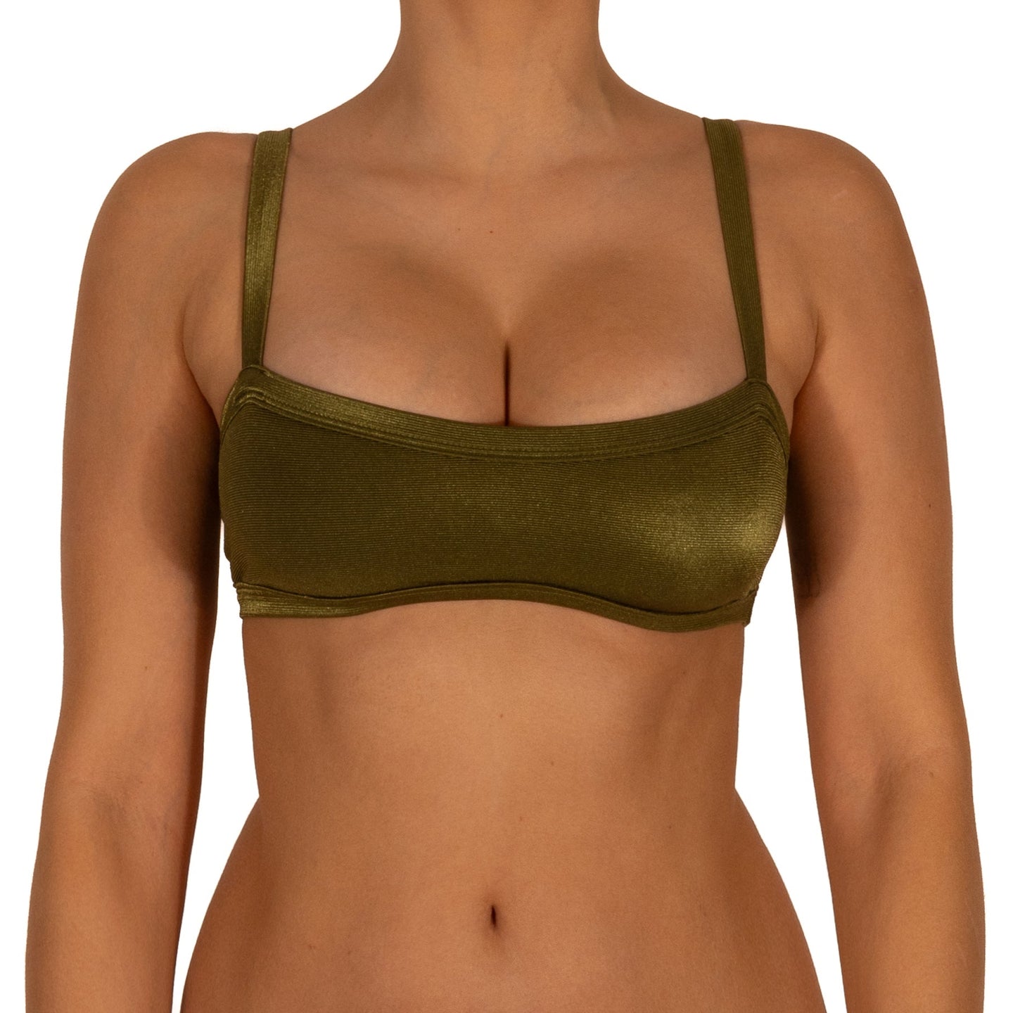 Top de Bikini Escote Semi Recto Tirante Ancho Anna Brillo Alcaparra