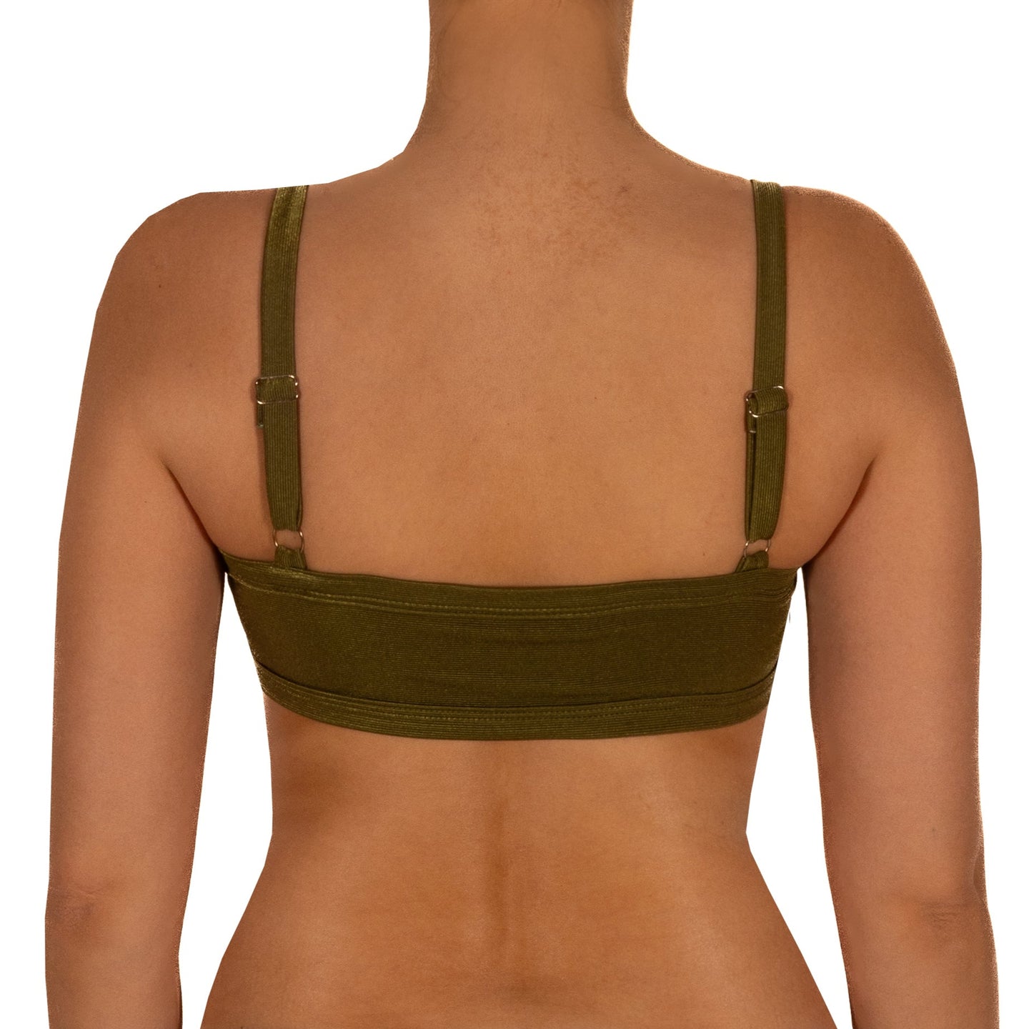 Top de Bikini Escote Semi Recto Tirante Ancho Anna Brillo Alcaparra