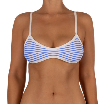 Top de Bikini Escote Redondo Veronica Rayas Azules Blanco