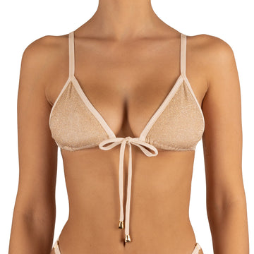 Top de Bikini Triangulo Tirante Ajustable Amarra Frontal Maura Brillo Fiesta Blanco by Paula y Sofía Fernández