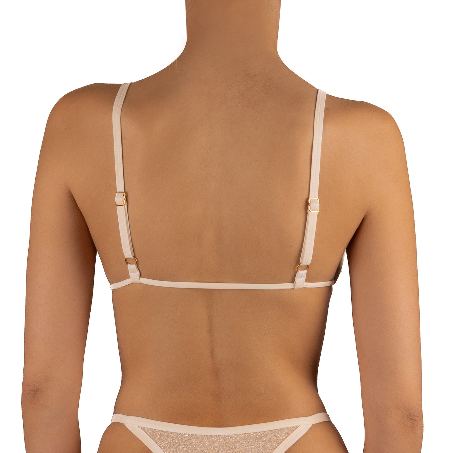 Top de Bikini Triangulo Tirante Ajustable Amarra Frontal Maura Brillo Fiesta Blanco by Paula y Sofía Fernández