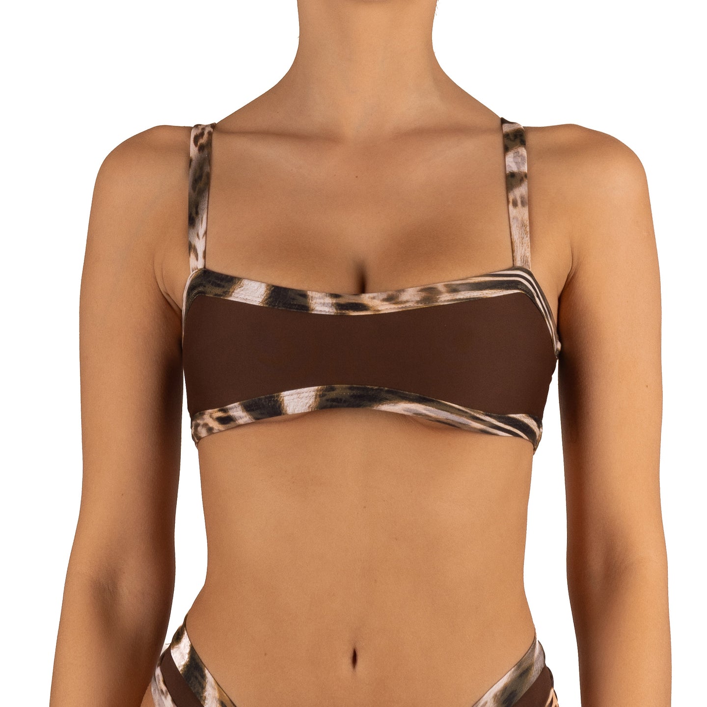 Top de Bikini Escote Semi Recto Tirante Ancho Anna Cafe Leopardo by Paula y Sofía Fernández