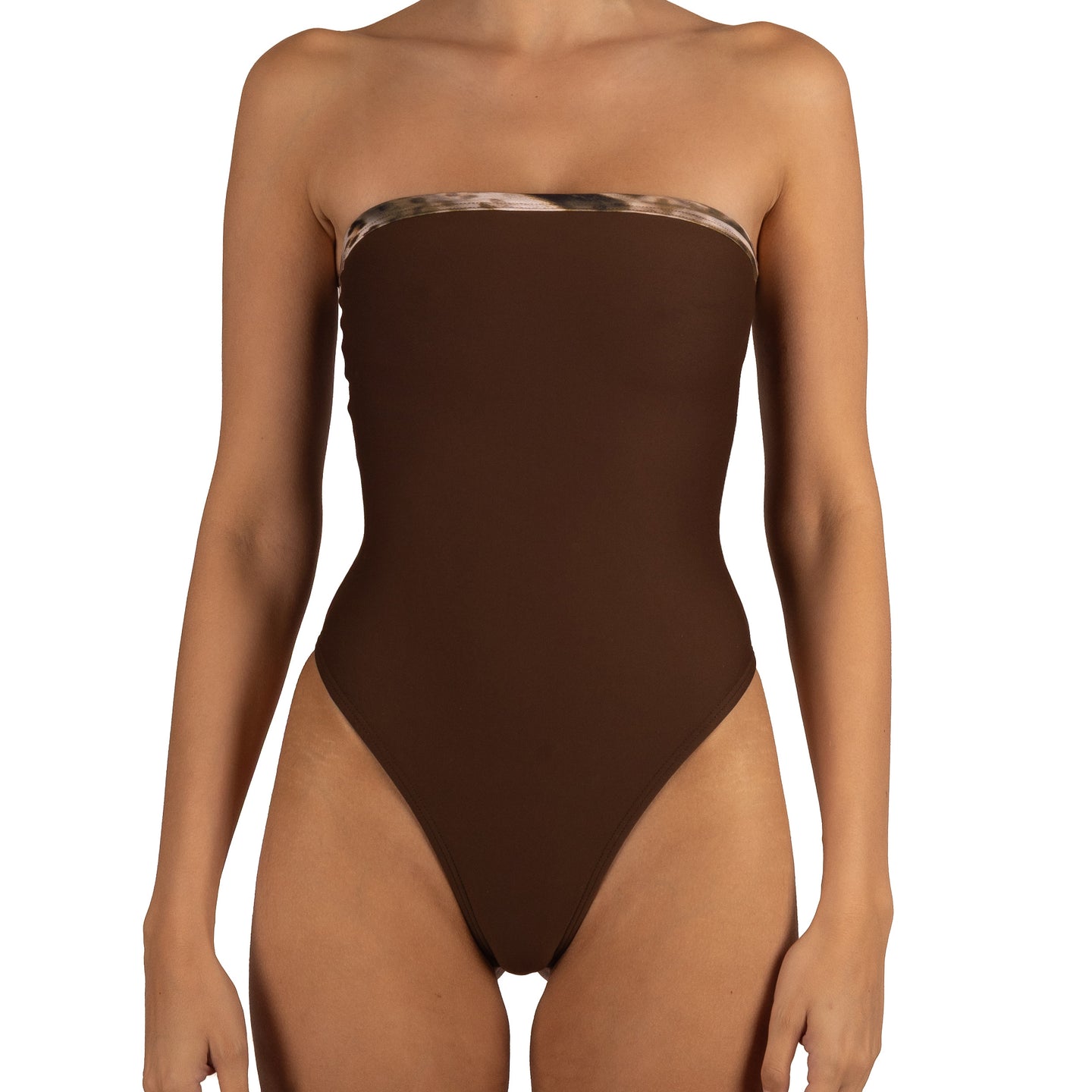 Traje de Baño Entero Strapless Luisa Cafe Leopardo by Paula y Sofía Fernández