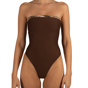 Traje de Baño Entero Strapless Luisa Cafe Leopardo by Paula y Sofía Fernández