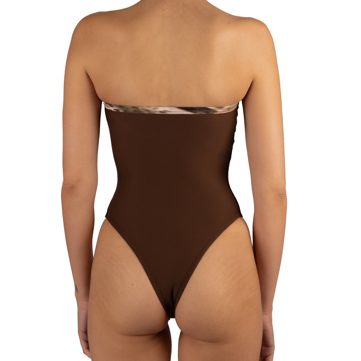 Traje de Baño Entero Strapless Luisa Cafe Leopardo by Paula y Sofía Fernández