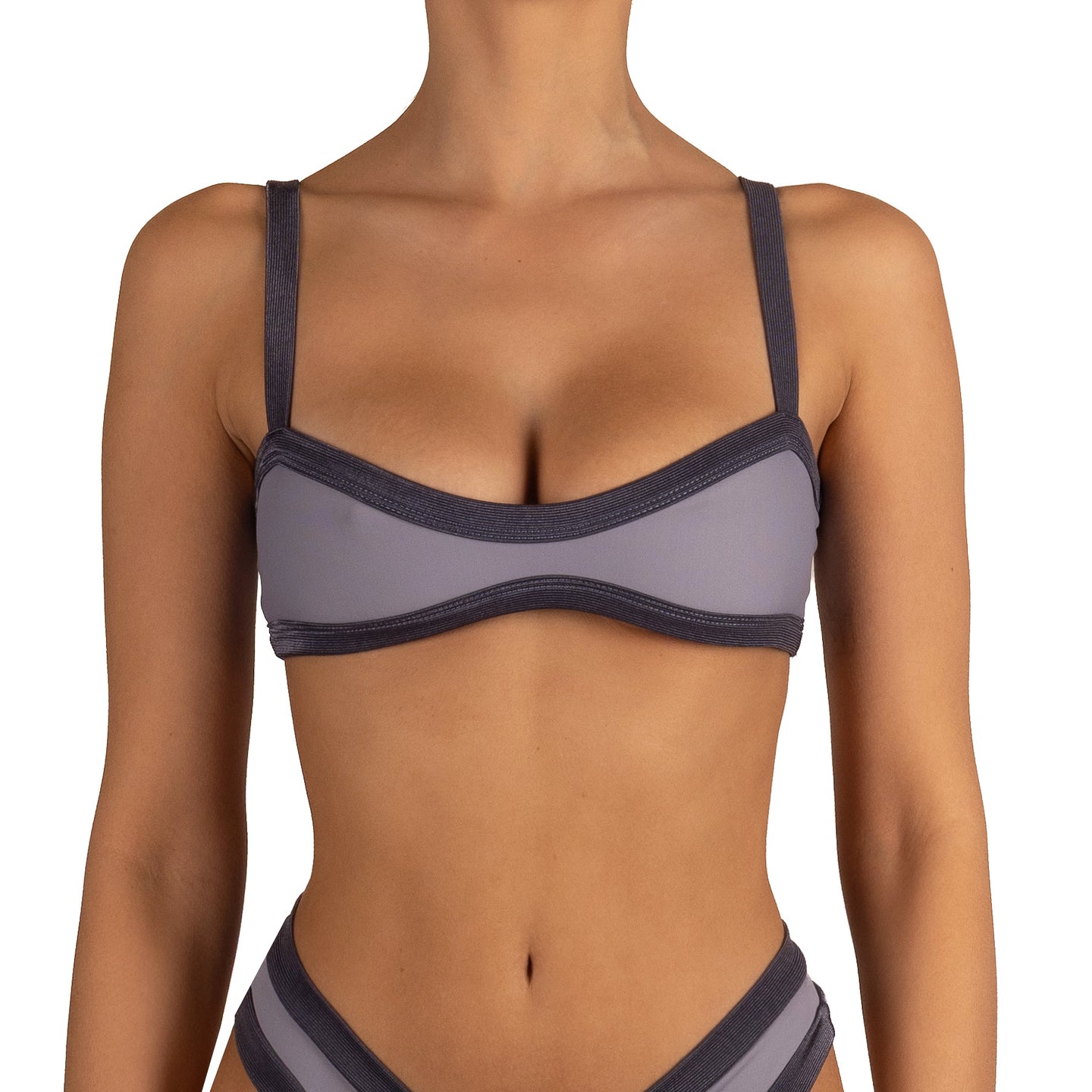 Top de Bikini Escote Redondo Profundo Tirante Ancho Jesu Acero Brillo Noche by Paula y Sofía Fernández