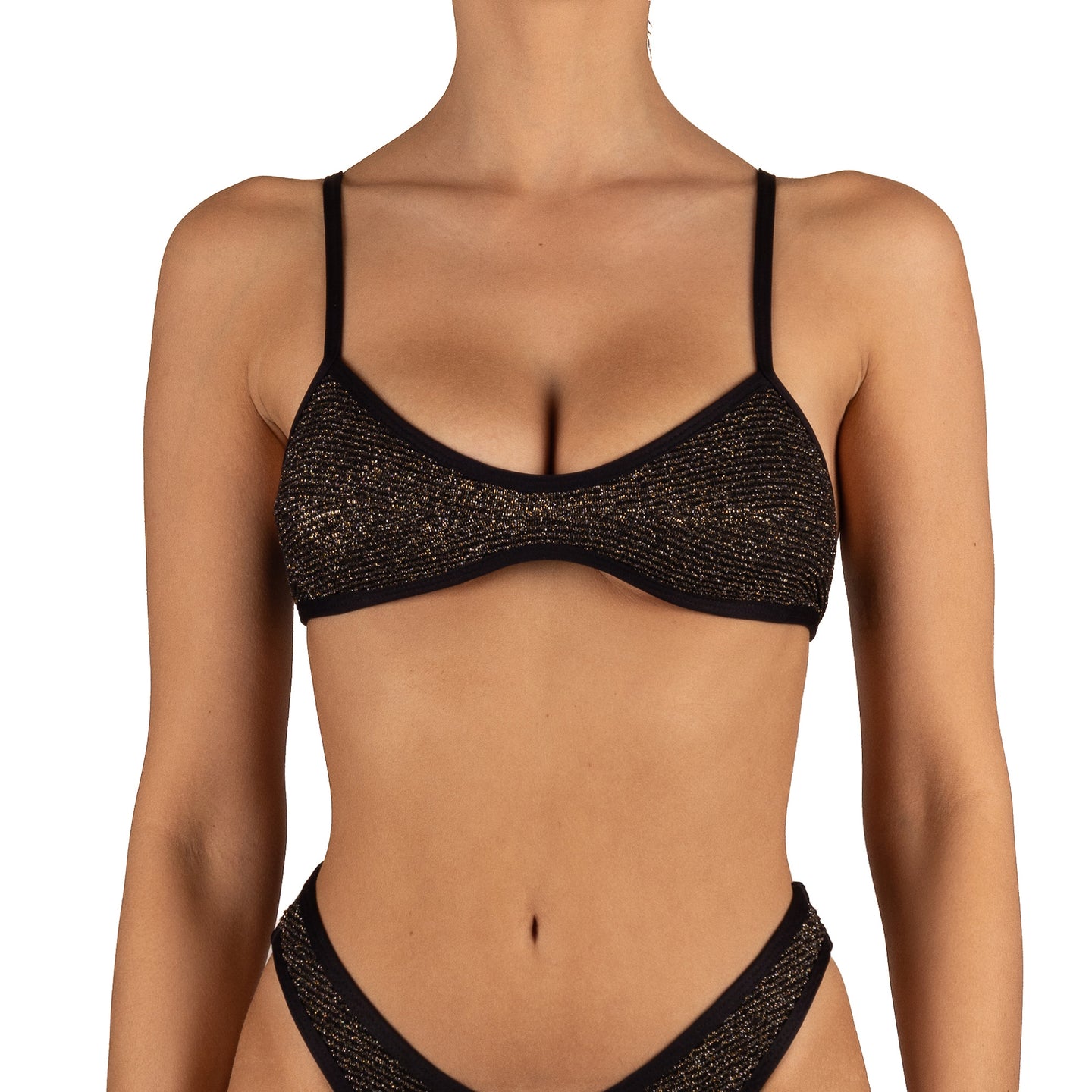 Top de Bikini Escote Redondo Veronica Brillo Negro by Paula y Sofía Fernández