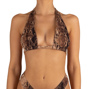 Top de Bikini Triangular Largo Gloria  Rib Trenzado Cobra by Paula y Sofía Fernández