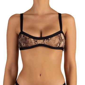 Top de Bikini Escote Redondo Profundo Tirante Ancho Jesu Rib Trenzado Cobra Negro by Paula y Sofía Fernández