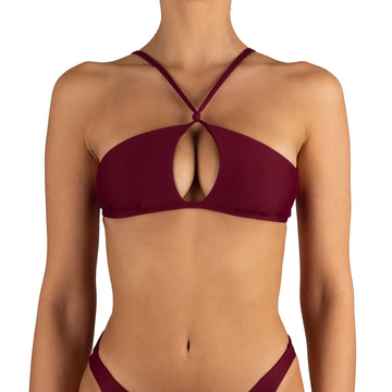 Top de Bikini Halter Escote Frontal Soledad Granate by Paula y Sofía Fernández