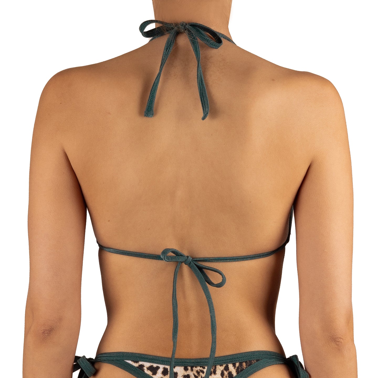 Top de Bikini Triangulo Amarrado al Cuello Becca Jaguar Brillo Bosque by Paula y Sofía Fernández