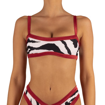 Top de Bikini Escote Semi Recto Tirante Ancho Anna Cebra Brillo Tamarindo by Paula y Sofía Fernández