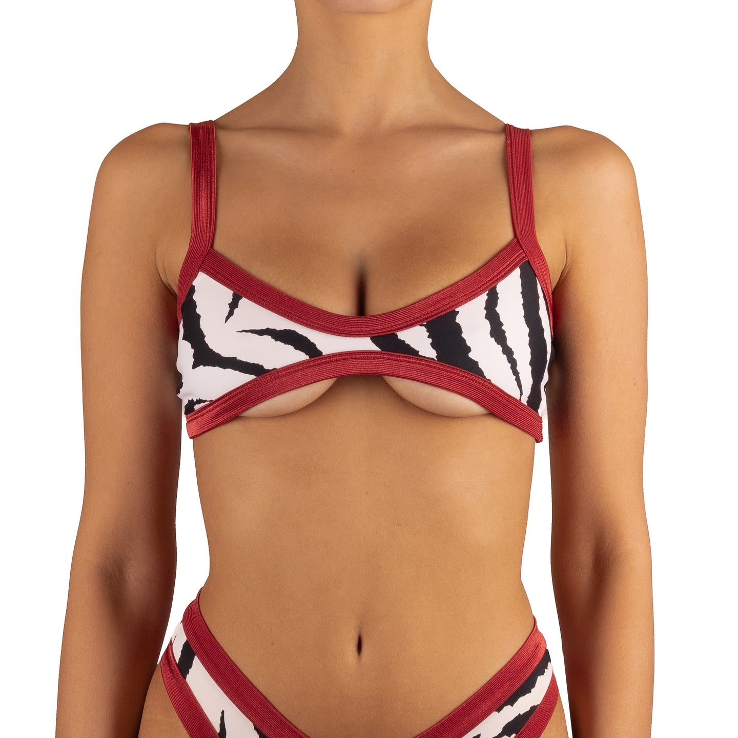 Top de Bikini Escote Profundo Tirante Ancho Dominique Cebra Brillo Tamarindo by Paula y Sofía Fernández