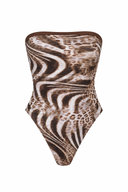 Traje de Baño Entero Strapless Luisa Leopardo Cafe