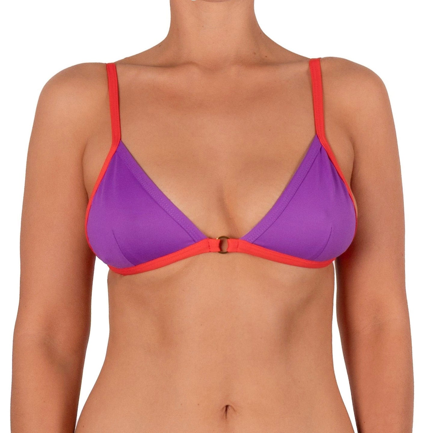 Top de Bikini Triángulo Argolla Dorada Macarena Morado Tomate