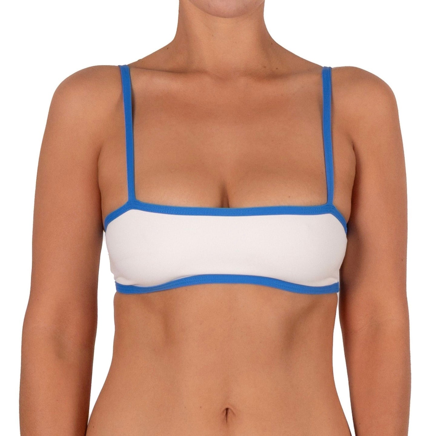 Top de Bikini Escote Recto Tirante Delgado Lorenza Blanco Azul
