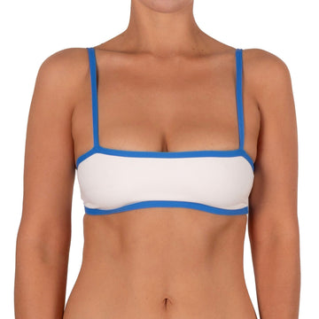 Top de Bikini Escote Recto Tirante Delgado Lorenza Blanco Azul