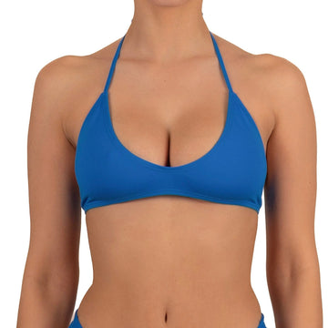 Top de Bikini Escote Redondo Profundo Amarrado al Cuello Kara Azul Eléctrico