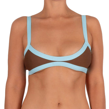 Top de Bikini Escote Profundo Tirante Ancho Dominique Cafe Celeste