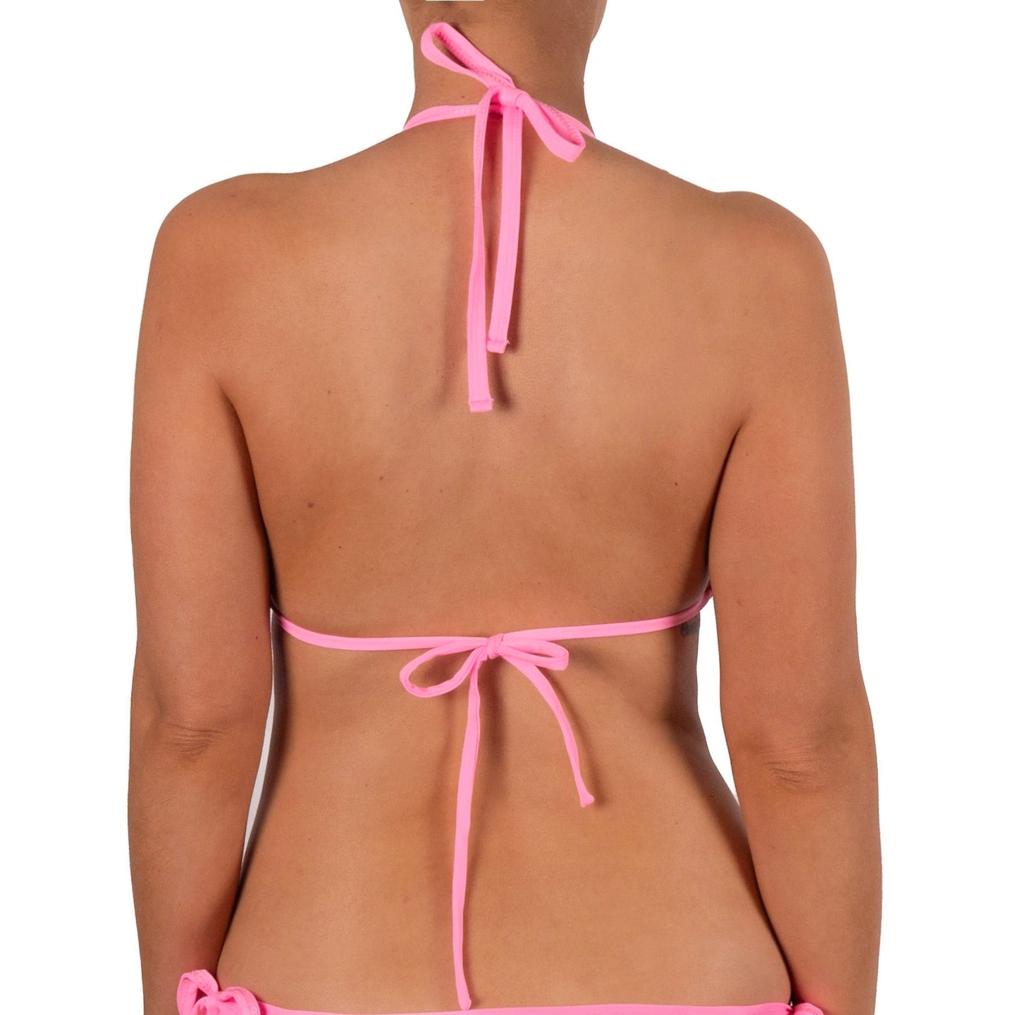 Top de Bikini Triangulo Amarrado al Cuello Becca Blanco Rosa